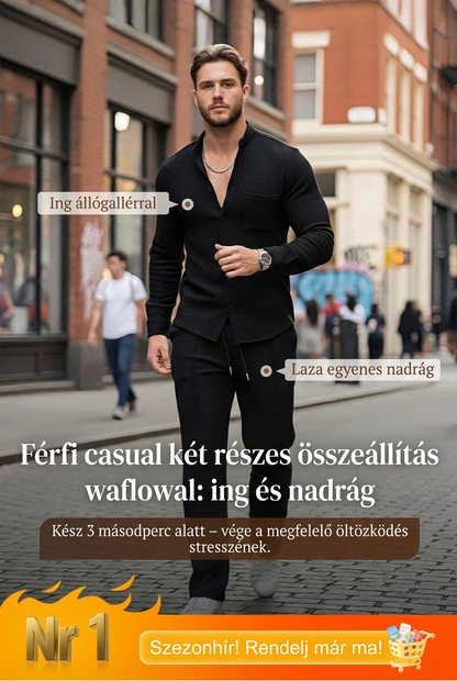 💥45% árcsökkentés🎁Ingyenes ajándék-📿Gyönyörű karkötő👔 Férfi waffle-textúrás két részes szett – stílus és kényelem egyben!