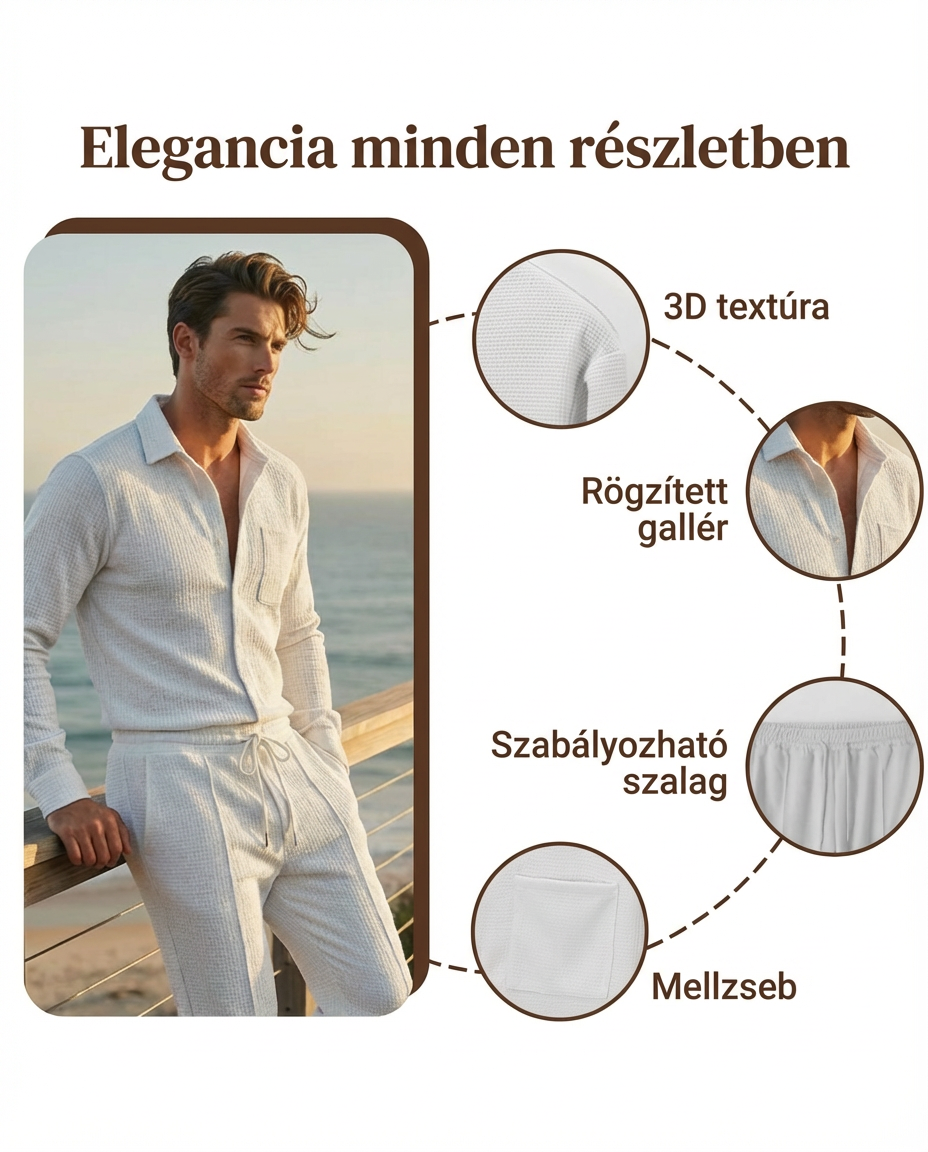 💥45% árcsökkentés🎁Ingyenes ajándék-📿Gyönyörű karkötő👔 Férfi waffle-textúrás két részes szett – stílus és kényelem egyben!