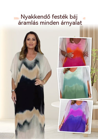 🎁Ingyenes ajándék😜40% árcsökkentés 🌸Álomszerű batikolt sifonruha💃 V-nyakú, laza szabású kaftán: előnyös, lélegző és tökéletes minden alkalomra!
